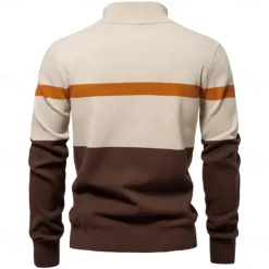 Men's Sweater Pullover Sweater Jumper Knitwear Ribbed Knit Regular Tops Turndown Casual Daily Clothing Apparel Spring & Fall White Green S M L