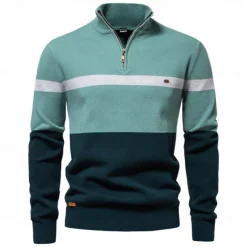 Men's Sweater Pullover Sweater Jumper Knitwear Ribbed Knit Regular Tops Turndown Casual Daily Clothing Apparel Spring & Fall White Green S M L