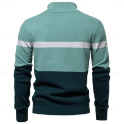 Men's Sweater Pullover Sweater Jumper Knitwear Ribbed Knit Regular Tops Turndown Casual Daily Clothing Apparel Spring & Fall White Green S M L