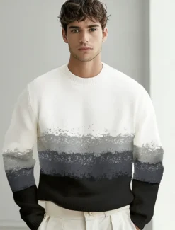 Men's Sweater Pullover Sweater Jumper Knit Regular Ombre Crew Neck Knitwear Elegant Formal Anniversary Clothing Apparel Fall Winter Black M L XL