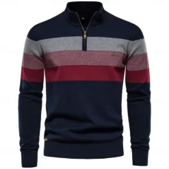 Men's Sweater Pullover Sweater Jumper Knitwear Ribbed Knit Regular Tops Zipper Color Block Turndown Knitwear Neutral Outdoor Clothing Apparel Spring & Fall Black Navy Blue S M L