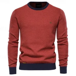 Men's Sweater Pullover Sweater Jumper Knitwear Ribbed Knit Regular Tops Color Block Crew Neck Knitwear Neutral Outdoor Clothing Apparel Spring & Fall Black Red S M L