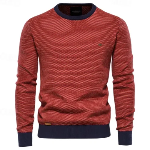 Men's Sweater Pullover Sweater Jumper Knitwear Ribbed Knit Regular Tops Color Block Crew Neck Knitwear Neutral Outdoor Clothing Apparel Spring & Fall Black Red S M L