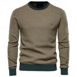 Men's Sweater Pullover Sweater Jumper Knitwear Ribbed Knit Regular Tops Color Block Crew Neck Knitwear Neutral Outdoor Clothing Apparel Spring & Fall Black Red S M L