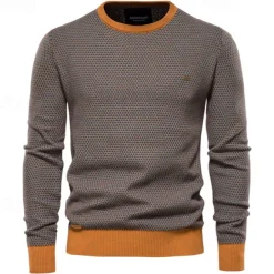 Men's Sweater Pullover Sweater Jumper Knitwear Ribbed Knit Regular Tops Color Block Crew Neck Knitwear Neutral Outdoor Clothing Apparel Spring & Fall Black Red S M L