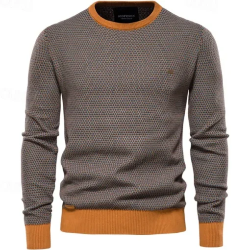 Men's Sweater Pullover Sweater Jumper Knitwear Ribbed Knit Regular Tops Color Block Crew Neck Knitwear Neutral Outdoor Clothing Apparel Spring & Fall Black Red S M L