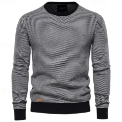 Men's Sweater Pullover Sweater Jumper Knitwear Ribbed Knit Regular Tops Color Block Crew Neck Knitwear Neutral Outdoor Clothing Apparel Spring & Fall Black Red S M L