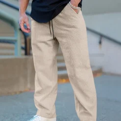 Men's Sweatpants Corduroy Pants Trousers Casual Pants Pocket Elastic Waist Drawstring Plain Comfort Sports Outdoor Daily Fashion Casual Black White Micro-elastic