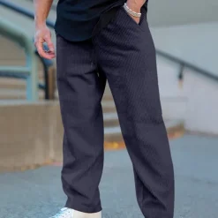 Men's Sweatpants Corduroy Pants Trousers Casual Pants Pocket Elastic Waist Drawstring Plain Comfort Sports Outdoor Daily Fashion Casual Black White Micro-elastic