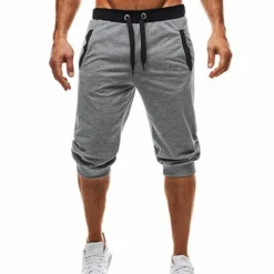 Men's Sweatpants Cropped Pants Casual Pants Capri Pants Patchwork Drawstring Plain Daily Holiday Going out Streetwear Basic Black Light Grey Micro-elastic