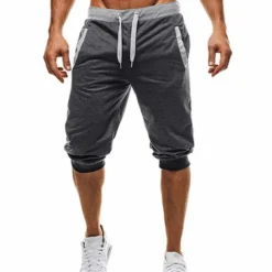 Men's Sweatpants Cropped Pants Casual Pants Capri Pants Patchwork Drawstring Plain Daily Holiday Going out Streetwear Basic Black Light Grey Micro-elastic