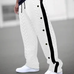 Men's Sweatpants Joggers Trousers Drawstring Elastic Waist Side Button Patchwork Comfort Breathable Casual Daily Holiday Sports Fashion Black White