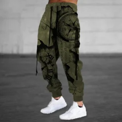 Men's Sweatpants Joggers Trousers Drawstring Side Pockets Elastic Waist Graphic Prints Comfort Breathable Sports Outdoor Casual Daily Cotton Blend Terry Streetwear Designer ArmyGreen Blue