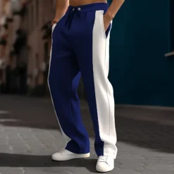 Men's Sweatpants Joggers Trousers Straight Leg Sweatpants Pleated Pants Patchwork Drawstring Elastic Waist Color Block Comfort Breathable Casual Daily Holiday Sports Fashion Black Navy Blue