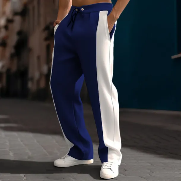 Men's Sweatpants Joggers Trousers Straight Leg Sweatpants Pleated Pants Patchwork Drawstring Elastic Waist Color Block Comfort Breathable Casual Daily Holiday Sports Fashion Black Navy Blue