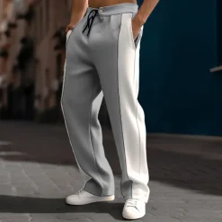 Men's Sweatpants Joggers Trousers Straight Leg Sweatpants Pleated Pants Patchwork Drawstring Elastic Waist Color Block Comfort Breathable Casual Daily Holiday Sports Fashion Black Navy Blue