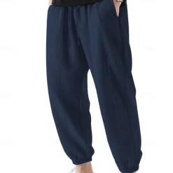 Men's Sweatpants Joggers Trousers Casual Pants Drawstring Elastic Waist Pleats Plain Comfort Soft Full Length Outdoor Daily Gym Sports Fashion Black Navy Blue