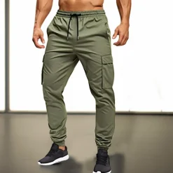 Men's Sweatpants Joggers Trousers Drawstring Elastic Waist Multi Pocket Plain Comfort Breathable Casual Daily Holiday Sports Fashion ArmyGreen Black
