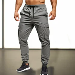 Men's Sweatpants Joggers Trousers Drawstring Elastic Waist Multi Pocket Plain Comfort Breathable Casual Daily Holiday Sports Fashion ArmyGreen Black