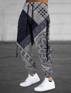 Men's Sweatpants Joggers Trousers Drawstring Elastic Waist 3D Print Graphic Prints Flower / Floral Comfort Sports Outdoor Casual Daily Cotton Blend Terry Streetwear Designer Brown Khaki Micro-elastic