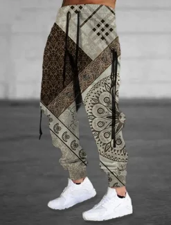 Men's Sweatpants Joggers Trousers Drawstring Elastic Waist 3D Print Graphic Prints Flower / Floral Comfort Sports Outdoor Casual Daily Cotton Blend Terry Streetwear Designer Brown Khaki Micro-elastic