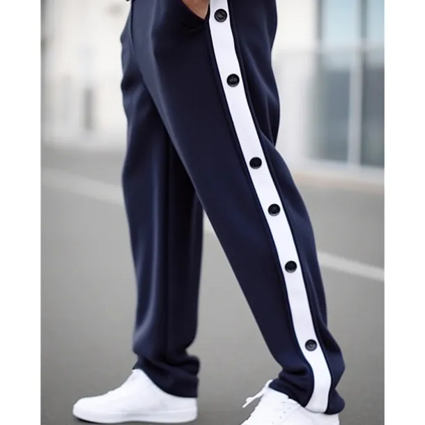 Men's Sweatpants Joggers Tear Away Pants Trousers Straight Leg Sweatpants Drawstring Elastic Waist Side Button Plain Comfort Breathable Outdoor Daily Going out Fashion Casual Black Blue