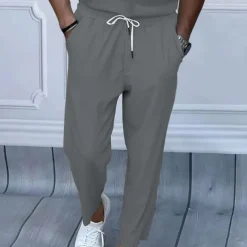 Men's Sweatpants Trousers Straight Leg Sweatpants Pocket Drawstring Elastic Waist Plain Comfort Sports Outdoor Daily Fashion Casual Black White Micro-elastic