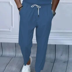 Men's Sweatpants Trousers Straight Leg Sweatpants Pocket Drawstring Elastic Waist Plain Comfort Sports Outdoor Daily Fashion Casual Black White Micro-elastic