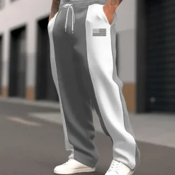 Men's Sweatpants Trousers Straight Leg Sweatpants Pocket Drawstring Elastic Waist Color Block National Flag Comfort Christmas Sports Outdoor Fashion Casual Black Dark Blue Micro-elastic