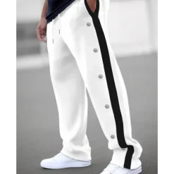 Men's Sweatpants Wide Leg Sweatpants Joggers Trousers Straight Leg Sweatpants Drawstring Elastic Waist Side Button Plain Comfort Breathable Outdoor Daily Going out Fashion Casual Black White
