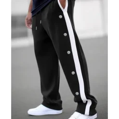 Men's Sweatpants Wide Leg Sweatpants Joggers Trousers Straight Leg Sweatpants Drawstring Elastic Waist Side Button Plain Comfort Breathable Outdoor Daily Going out Fashion Casual Black White