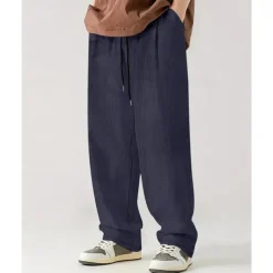 Men's Sweatpants Wide Leg Sweatpants Corduroy Pants Trousers Pocket Drawstring Elastic Waist Plain Comfort Sports Outdoor Daily Fashion Casual Black White Micro-elastic