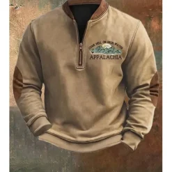 Men's Sweatshirt Black White Brown Green Gray Half Zip Graphic Print Patchwork Daily Holiday Going out Polyester Streetwear Casual Fall Winter Clothing Apparel Hoodies Sweatshirts Long Sleeve