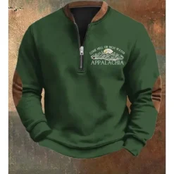 Men's Sweatshirt Black White Brown Green Gray Half Zip Graphic Print Patchwork Daily Holiday Going out Polyester Streetwear Casual Fall Winter Clothing Apparel Hoodies Sweatshirts Long Sleeve