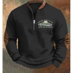 Men's Sweatshirt Black White Brown Green Gray Half Zip Graphic Print Patchwork Daily Holiday Going out Polyester Streetwear Casual Fall Winter Clothing Apparel Hoodies Sweatshirts Long Sleeve