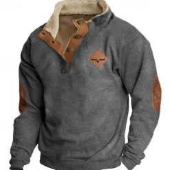 Men's Sweatshirt Polar Fleece Gray Standing Collar Color Block Patchwork Sports & Outdoor Daily Holiday Polyester Streetwear Basic Casual Fall & Winter Clothing Apparel Hoodies Sweatshirts Long