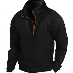 Men's Sweatshirt Quarter Zip Sweatshirt Black Army Green Navy Blue Khaki Gray Half Zip Plain Sports & Outdoor Daily Holiday Polyester Streetwear Casual Spring & Fall Clothing Apparel Hoodies