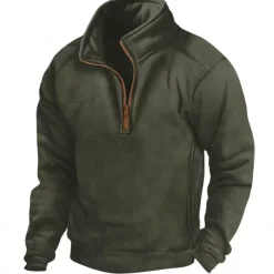 Men's Sweatshirt Quarter Zip Sweatshirt Black Army Green Navy Blue Khaki Gray Half Zip Plain Sports & Outdoor Daily Holiday Polyester Streetwear Casual Spring & Fall Clothing Apparel Hoodies