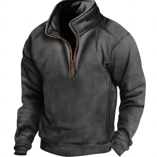 Men's Sweatshirt Quarter Zip Sweatshirt Black Army Green Navy Blue Khaki Gray Half Zip Plain Sports & Outdoor Daily Holiday Polyester Streetwear Casual Spring & Fall Clothing Apparel Hoodies