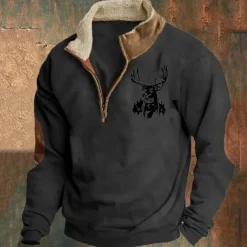 Men's Sweatshirt Quarter Zip Sweatshirt Black Brown Gray Half Zip Color Block Reindeer Patchwork Sports & Outdoor Daily Holiday Polyester Vintage Basic Casual Fall & Winter Clothing Apparel Hoodies