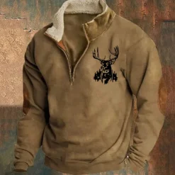 Men's Sweatshirt Quarter Zip Sweatshirt Black Brown Gray Half Zip Color Block Reindeer Patchwork Sports & Outdoor Daily Holiday Polyester Vintage Basic Casual Fall & Winter Clothing Apparel Hoodies