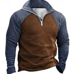 Men's Sweatshirt Quarter Zip Sweatshirt Brown Half Zip Color Block Patchwork Sports & Outdoor Daily Holiday Polyester Vintage Casual Thin fleece Fall & Winter Clothing Apparel Hoodies Sweatshirts