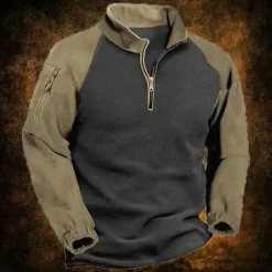 Men's Sweatshirt Quarter Zip Sweatshirt Army Green Navy Blue Half Zip Color Block Patchwork Sports & Outdoor Daily Holiday Streetwear Basic Casual Fall & Winter Clothing Apparel Hoodies Sweatshirts