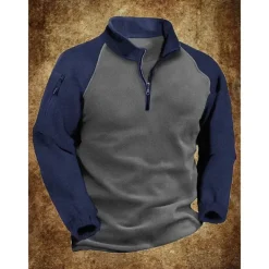 Men's Sweatshirt Quarter Zip Sweatshirt Army Green Navy Blue Half Zip Color Block Patchwork Sports & Outdoor Daily Holiday Streetwear Basic Casual Fall & Winter Clothing Apparel Hoodies Sweatshirts