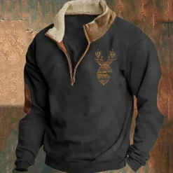 Men's Sweatshirt Quarter Zip Sweatshirt Black Navy Blue Gray Half Zip Color Block Reindeer Patchwork Sports & Outdoor Daily Holiday Polyester Vintage Basic Casual Fall & Winter Clothing Apparel