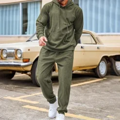 Men's Sweatshirt Tracksuit Sweatsuit Black Army Green Red Navy Blue Light Grey Hooded Plain Drawstring 2 Piece Sports & Outdoor Daily Holiday Streetwear Basic Casual Winter Spring & Fall Clothing