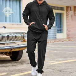 Men's Sweatshirt Tracksuit Sweatsuit Black Army Green Red Navy Blue Light Grey Hooded Plain Drawstring 2 Piece Sports & Outdoor Daily Holiday Streetwear Basic Casual Winter Spring & Fall Clothing