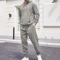 Men's Sweatshirt Tracksuit Sweatsuit Black Army Green Red Navy Blue Light Grey Hooded Plain Drawstring 2 Piece Sports & Outdoor Daily Holiday Streetwear Basic Casual Winter Spring & Fall Clothing