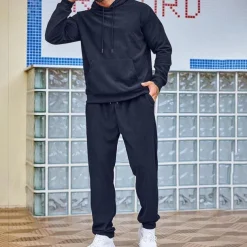 Men's Sweatshirt Tracksuit Sweatsuit Black Army Green Red Navy Blue Light Grey Hooded Plain Drawstring 2 Piece Sports & Outdoor Daily Holiday Streetwear Basic Casual Winter Spring & Fall Clothing