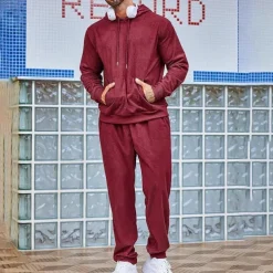 Men's Sweatshirt Tracksuit Sweatsuit Black Army Green Red Navy Blue Light Grey Hooded Plain Drawstring 2 Piece Sports & Outdoor Daily Holiday Streetwear Basic Casual Winter Spring & Fall Clothing